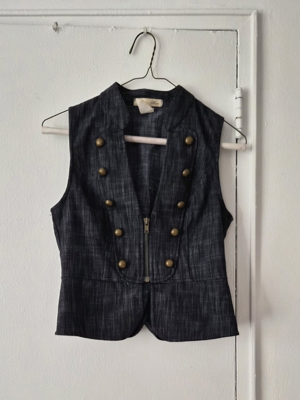 Sleeveless Military-Style Vest Jacket in Dark Navy